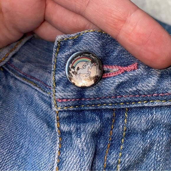 Y2K Heatherette Low Rise Flare Jeans Unicorn- Embellished Pockets Size 3 / 5 - Picture 7 of 11